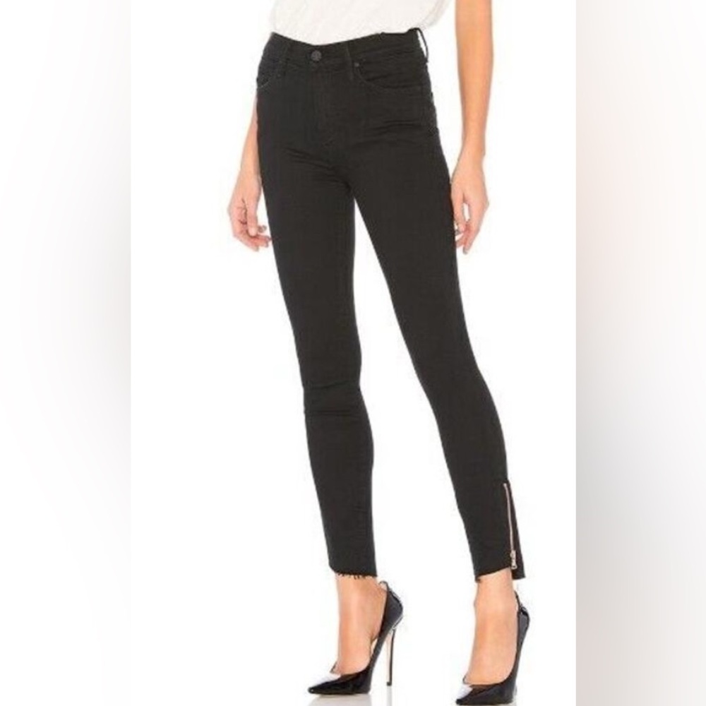 MOTHER The Stunner Double Zip Ankle Step Fray Black Denim Jeans Size 25